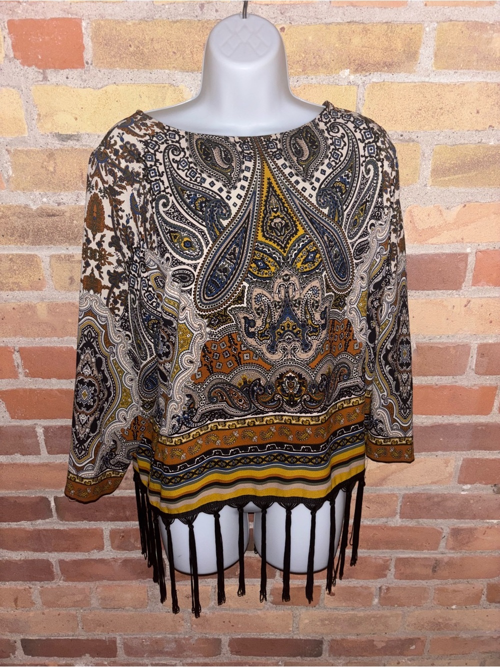 Joseph Ribkoff Boho Paisley Fringe Flowy Festival Top